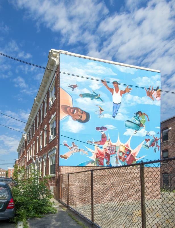 23-25 Ward Street - large mural on side of building, viewed from street