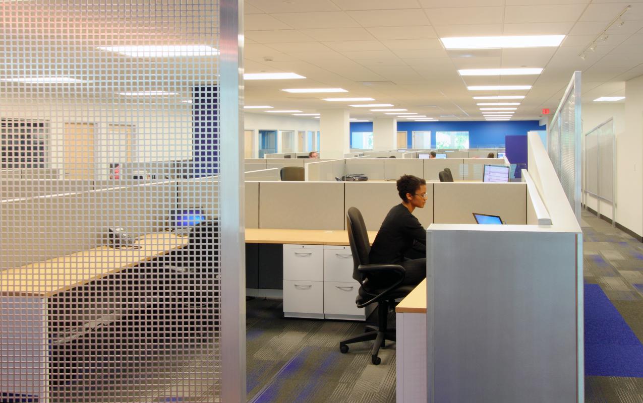 Cubicles in open office space
